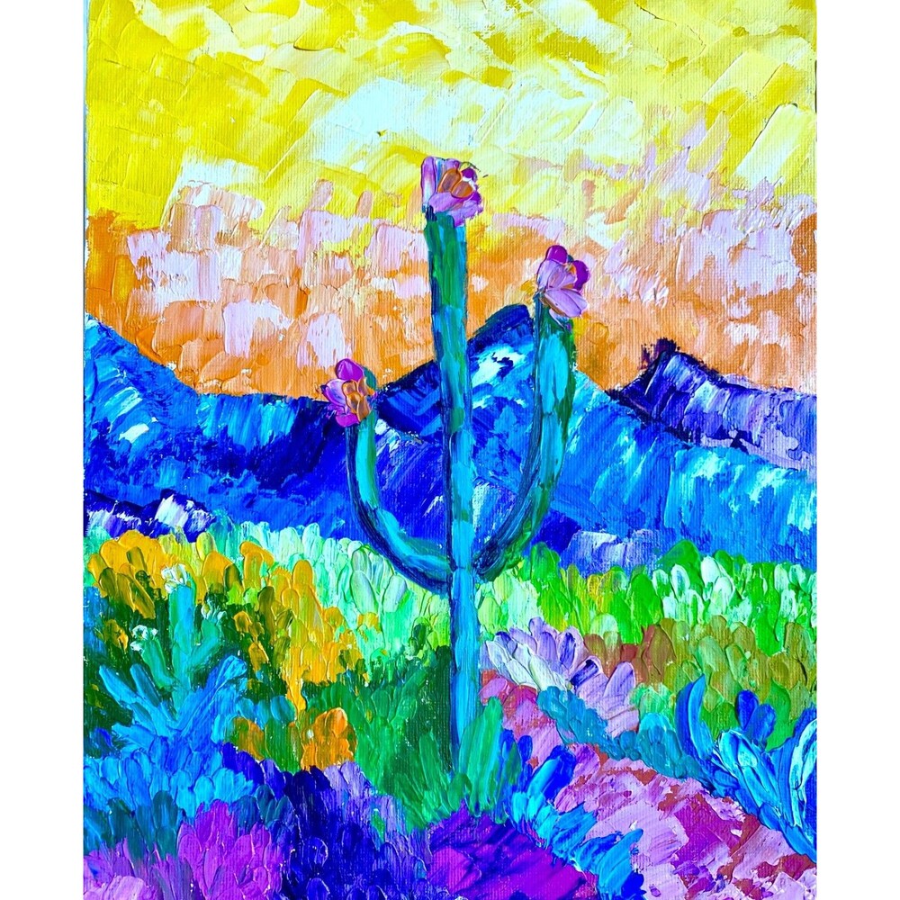 Desert Oil Painting Arizona National Park Cactus Wall Art IMPASTO Original Art